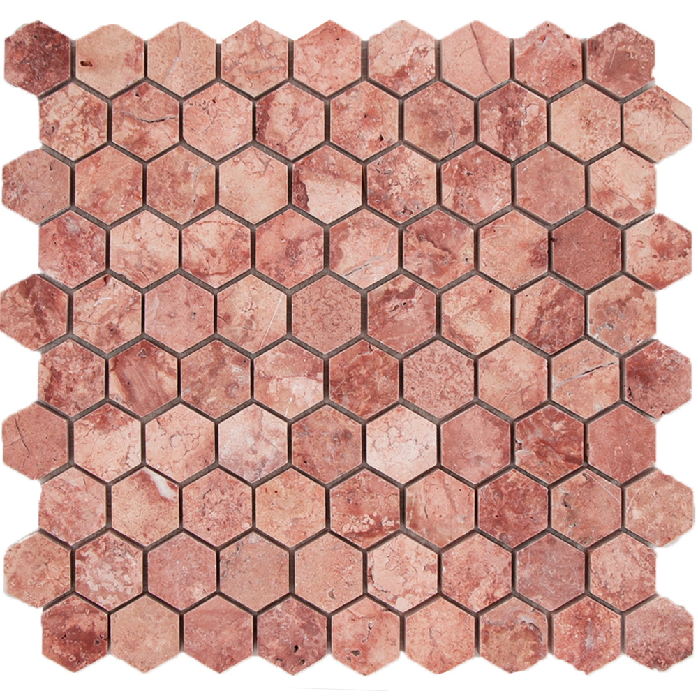 Mosaic Hexagon Plain Red Travertine