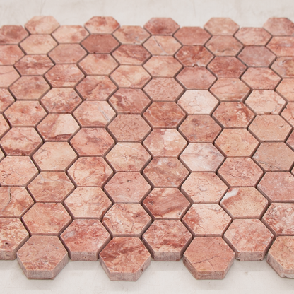 Mosaic Hexagon Plain Red Travertine