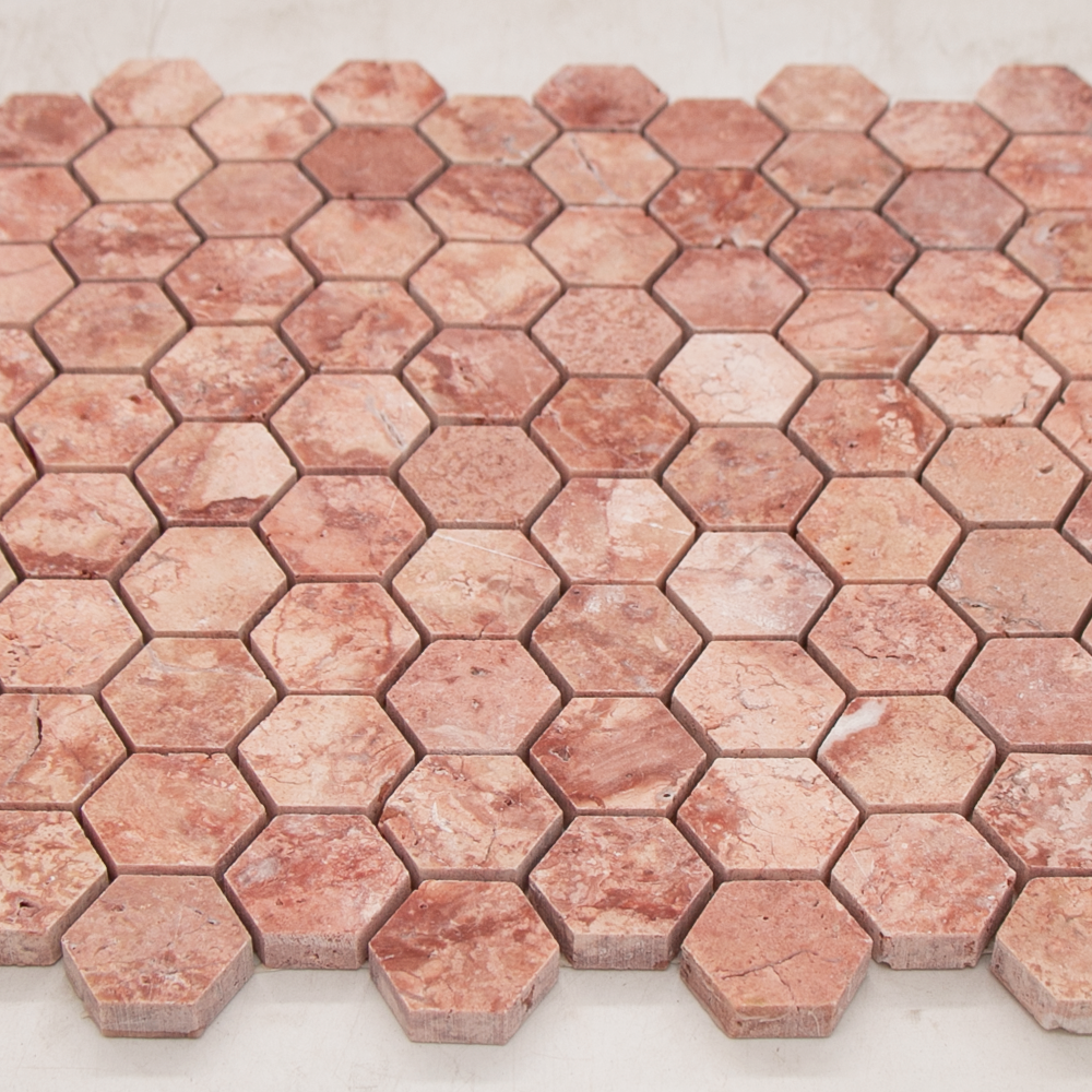Mosaic Hexagon Plain Red Travertine