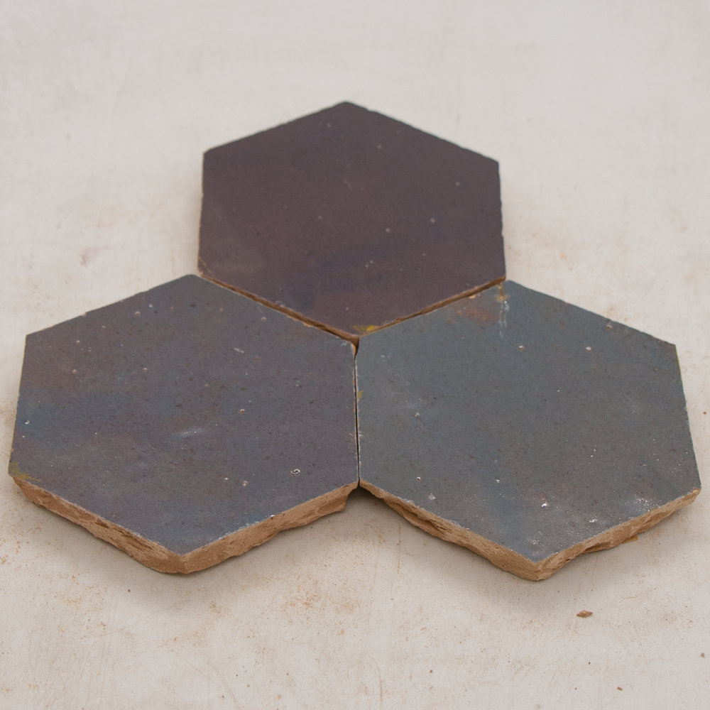 Zellige Gris Aubergine Hexagone