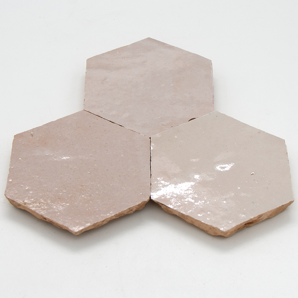 Zellige Gris Rose Hexagone
