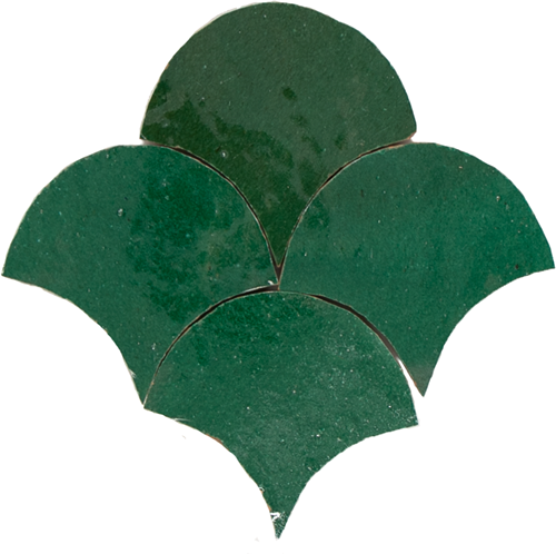 Zellige Vert Foncee Poisson Echelles 10x10cm