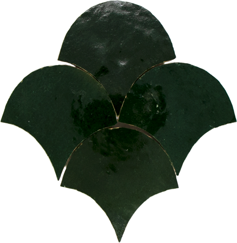 Zellige Vert Mousse Poisson Echelles 10x10cm